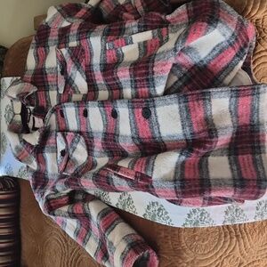 BCBGeneration Cream, Red & Black Plaid Teddy Shacket